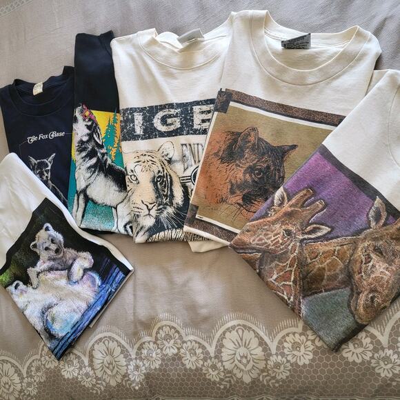 Vtg 90s Endangered Species Animal Zoo Graphic Print T Shirts Sz L / XL Lot of 6
